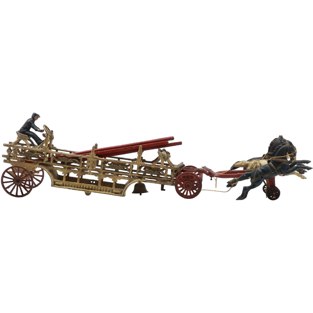 Vintage Cast Iron Horse Drawn Fireman's Ladder Truck 32.5 inches length x 7 in. height (1 of 20)
