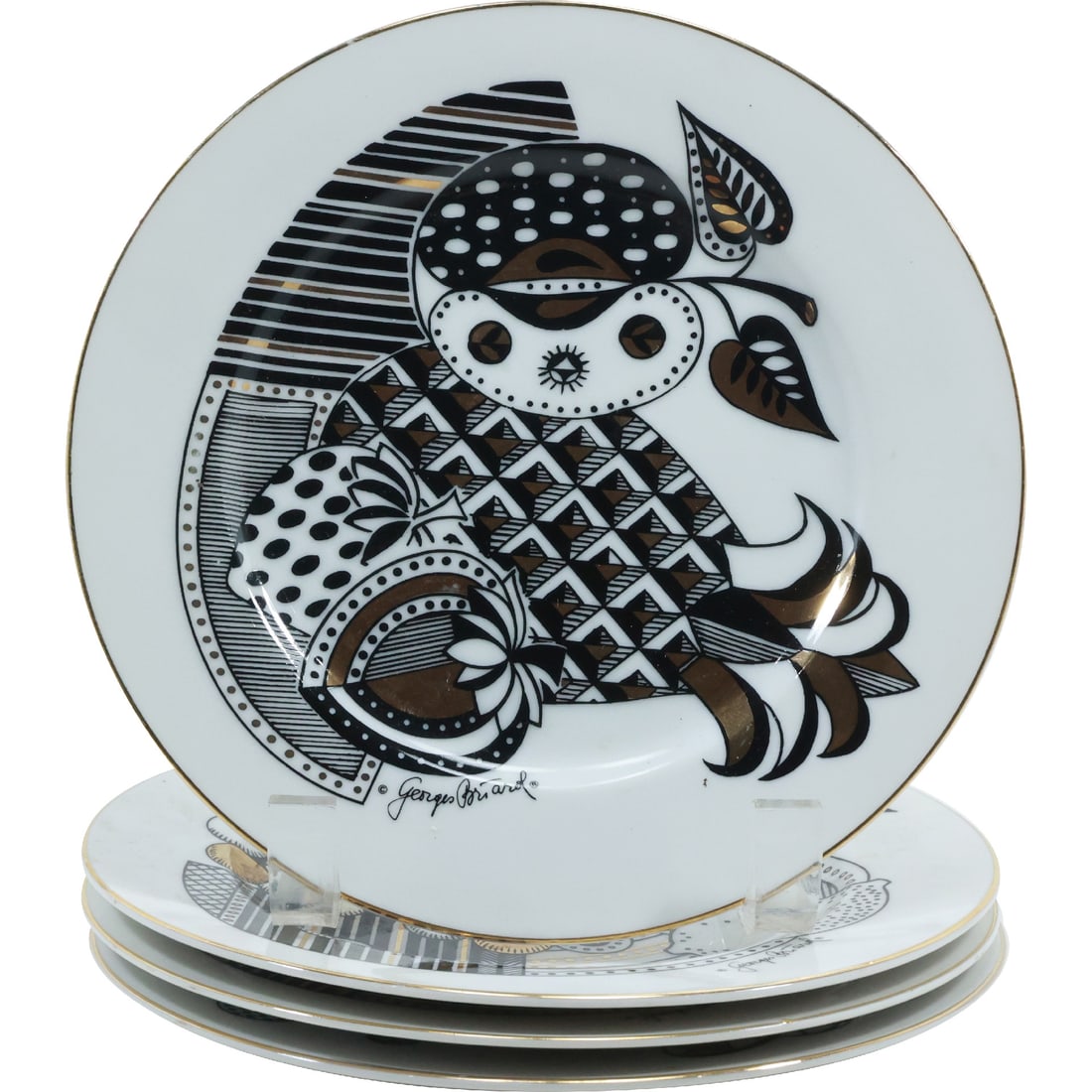 [4] Assorted Signed GEORGES BRIARD Porcelain Luncheon Plates Mid-Century Modern 7.5 in. diameter (1 of 18)