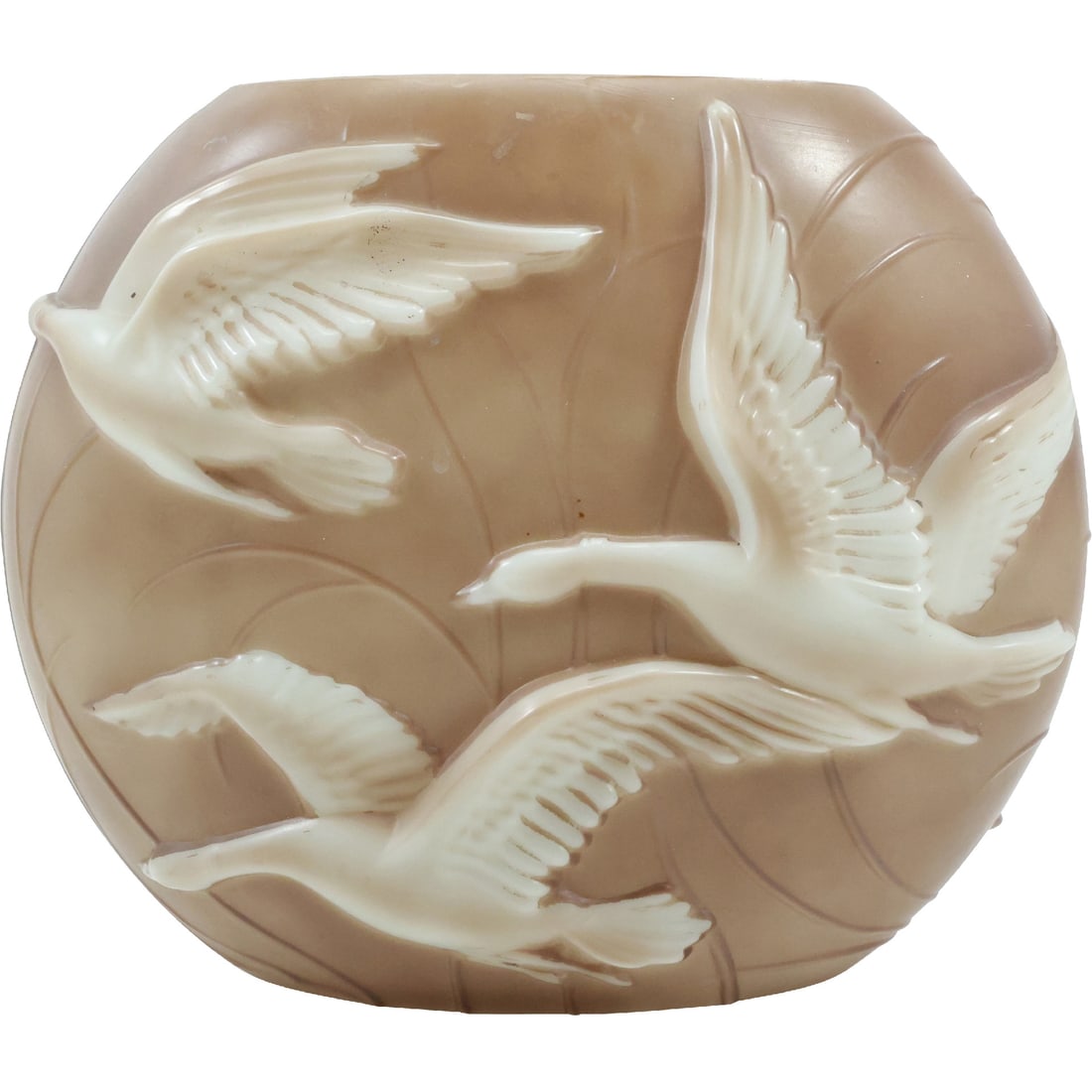Vintage 1930s Art Deco Phoenix Consolidated Glass Sculpted Vase Geese in Flight 9.5 in. x 11 in. (1 of 20)