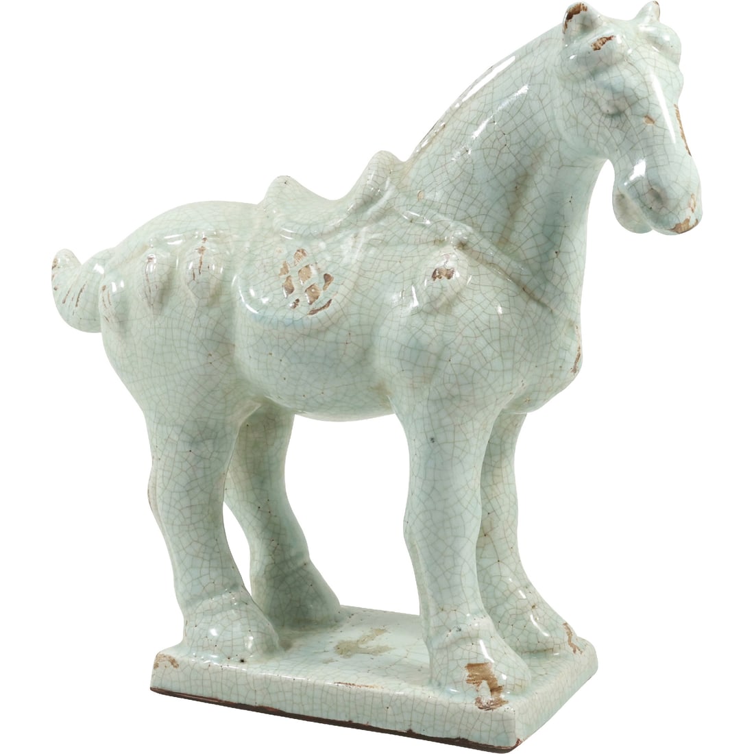 Chinese Trojan Horse Figure Statue in White Crazing Glazed Pottery 14.5 in. height x 16 in. length (1 of 20)