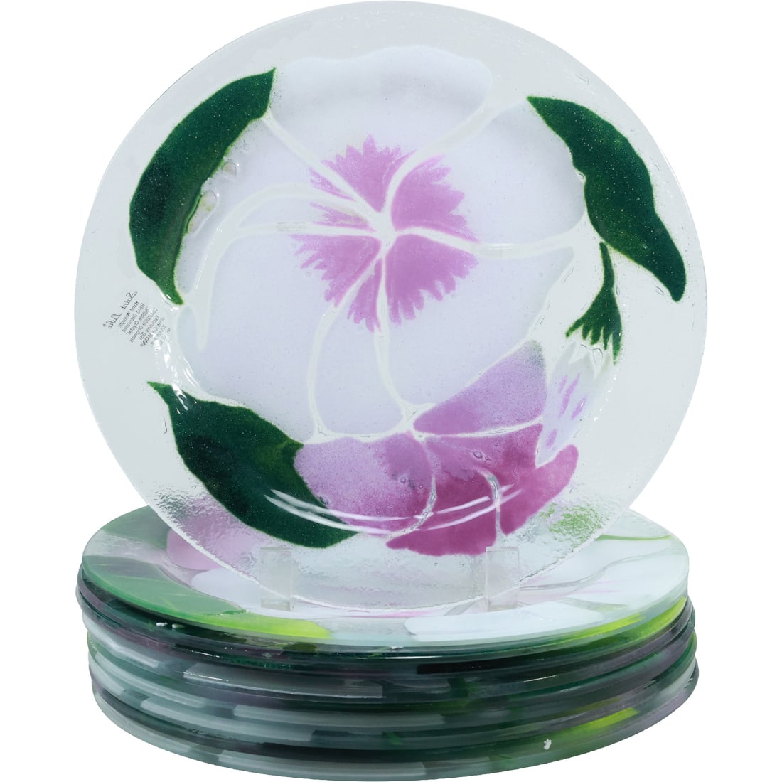 [10 Hand Made Glass Dinner Plates 10.5 inches diameter "St. Luke" "Bubble Crystal" Artist Signed: [10 Hand Made Glass Dinner Plates 10.5 inches diameter "St. Luke" "Bubble Crystal" Artist Signed, 1980, original label. size: .5 in. x 10.5 in.
