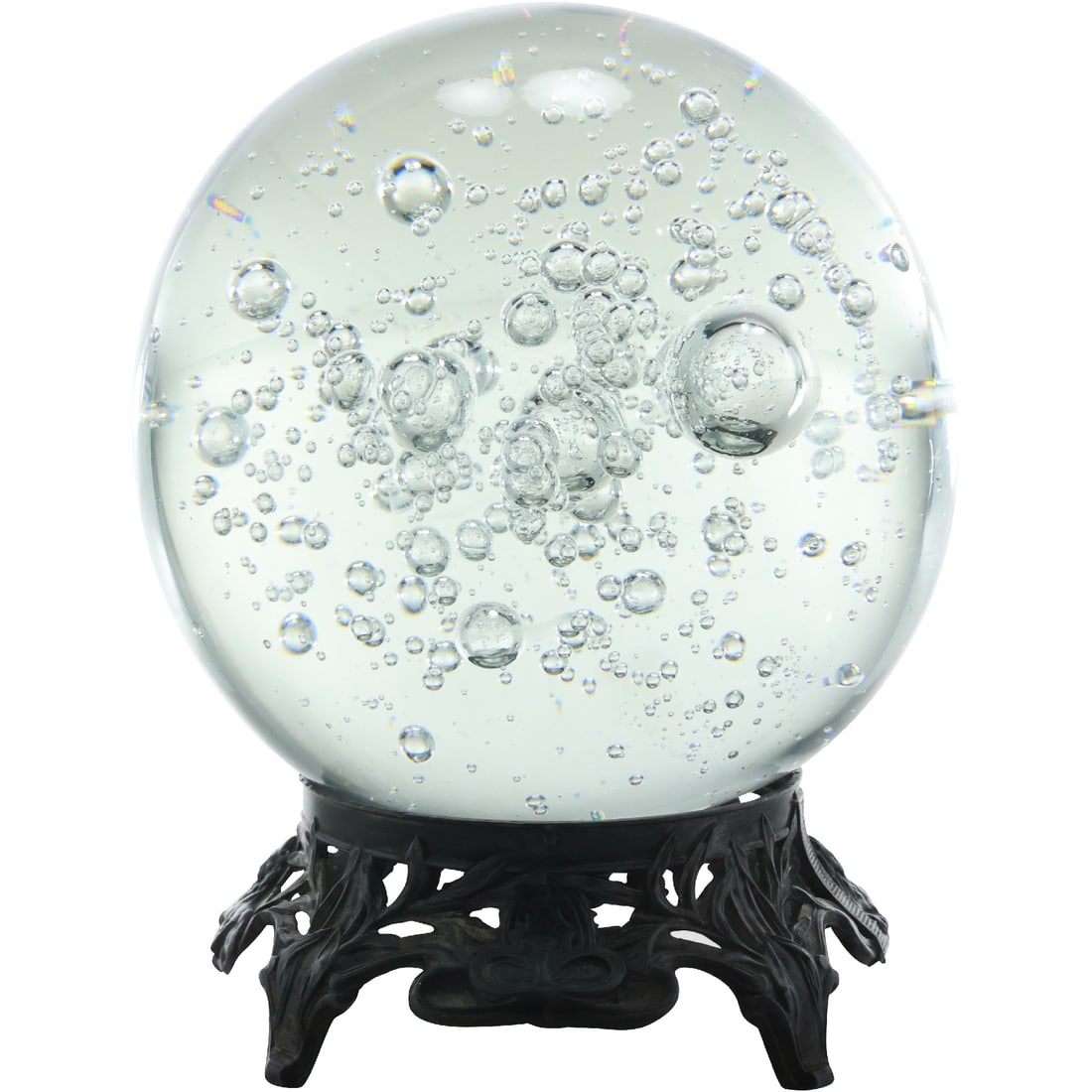 Solid Crystal Glass "Witch's Ball" on Stand,  Internal Bubbles 7.5 in. height x 5.5 in. wide (1 of 19)