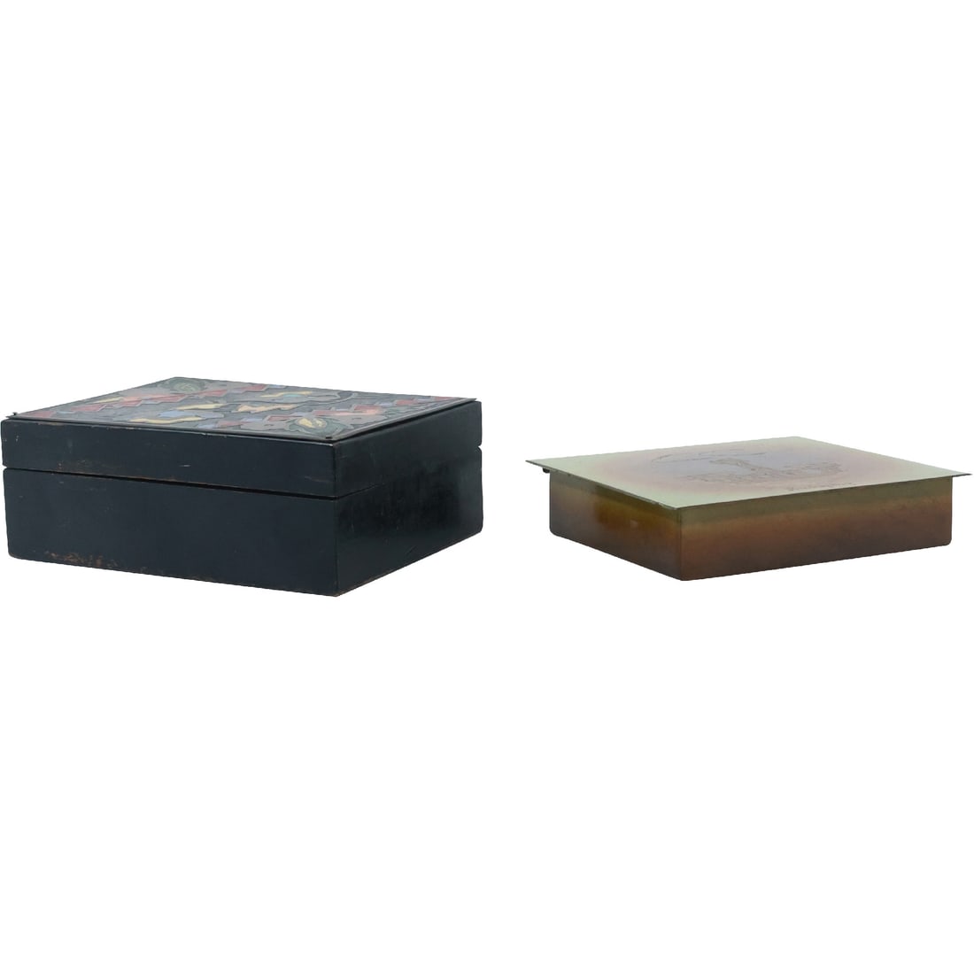 [2] Bronze Metal Humidor Cigarette Boxes Enamel Decorated Top (1 of 20)