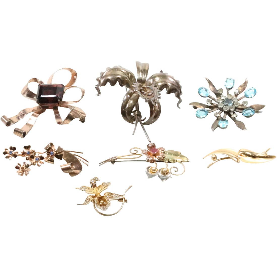 [7] Assorted Vintage Brooches: Sterling with Blue & Clear Stones; Sterling by Coro Floral Bundle (1 of 20)