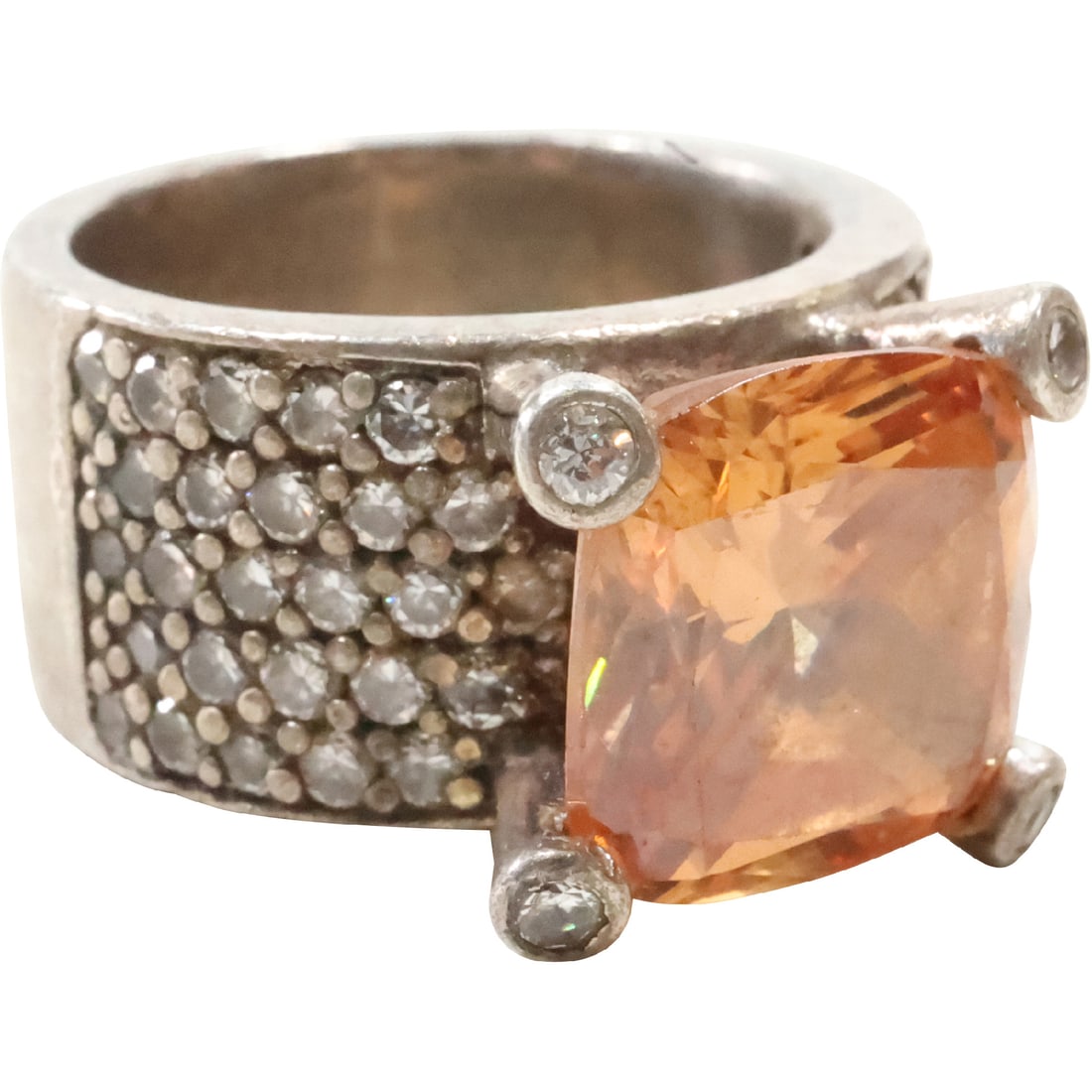 marked Ti sento .925 Sterling Silver Milano Jewelry Designer CZ Citrine Wide Band Ring Size 7 (1 of 17)