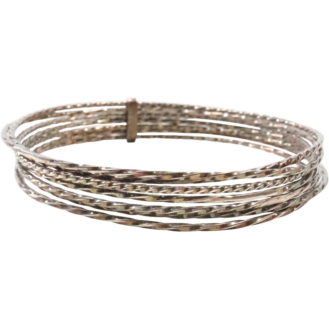 .925 Sterling Silver [7] Bangles Banded Together 2 1/2 in. diameter: .925 Sterling Silver [7] Bangles Banded Together 2 1/2 in. diameter