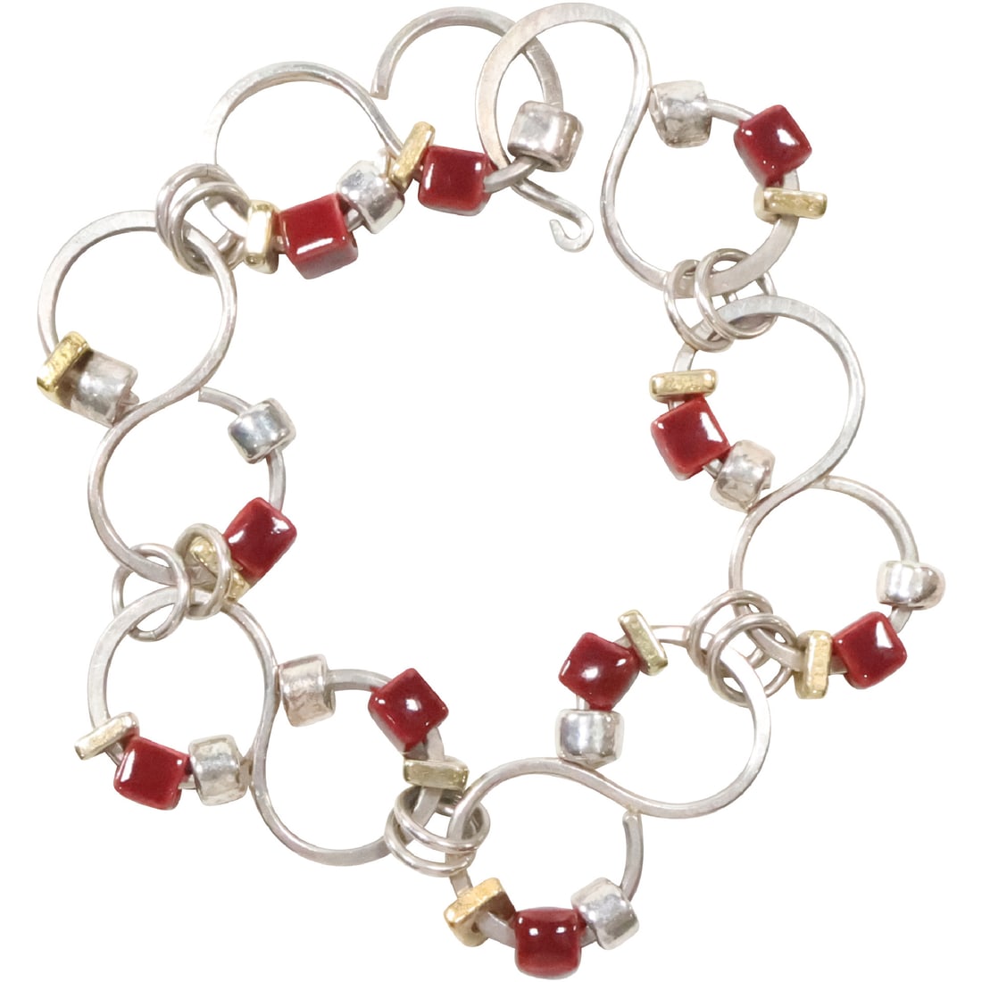 marked Mercal, Sterling Silver and Jasper Bracelet 8 5/8 in. x 3/4 in.: marked Mercal, Sterling Silver and Jasper Bracelet 8 5/8 in. x 3/4 in.