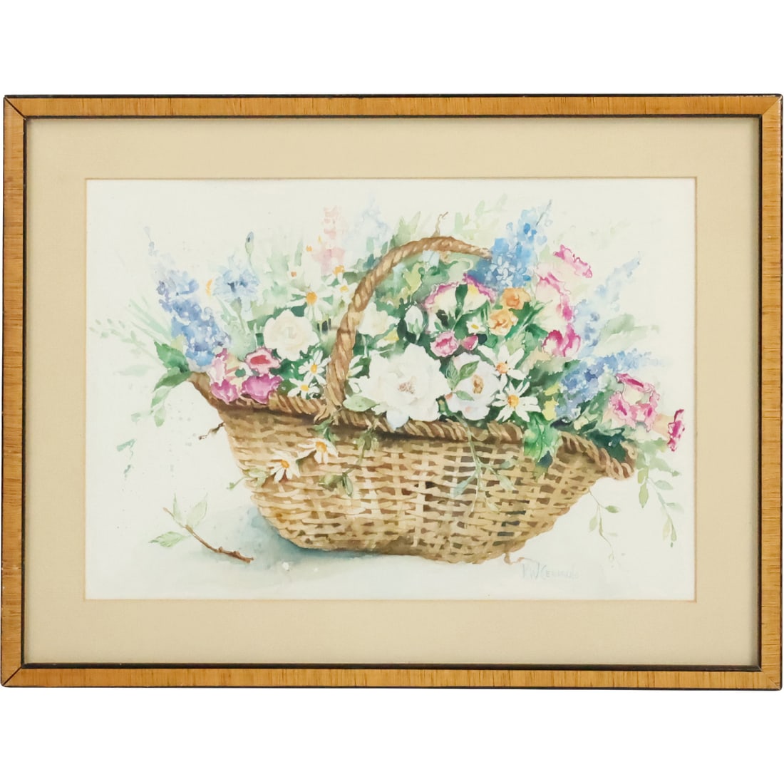Kathryn W. Cerasulo; 20thC. American Watercolor Flowers in a Nantucket Basket Signed (1 of 20)