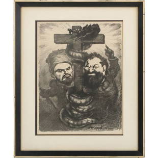 Louis Anquetin 1861-1932, Lithograph, Caricature Portraits with Religious Cross, Signed in Plate: Louis Anquetin 1861-1932, Lithograph, Caricature Portraits with Religious Cross, Signed in Plate. size: 17 x 13 matte, 23.75 x 19.75 outside frame. ASKart: Louis Anquetin (1861 - 1932) was active/live