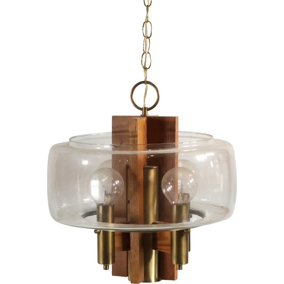 Frederick Ramond Style Mid-Century Modern Scandinavian Wood and Glass Chandelier 16 in. diameter (1 of 20)