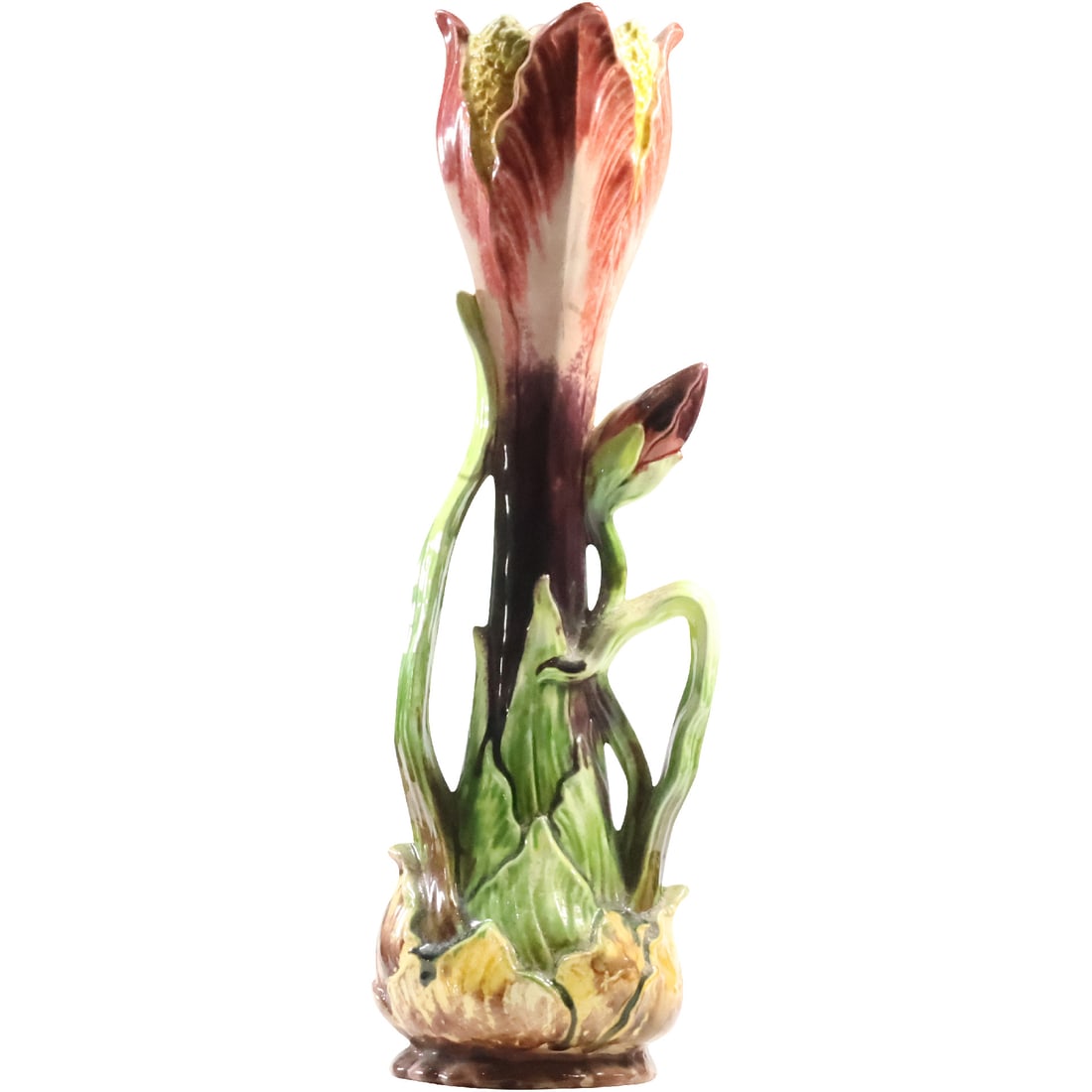 19th C. Tall Majolica Art Pottery Flower Form Vase 14.5 inches height (1 of 18)