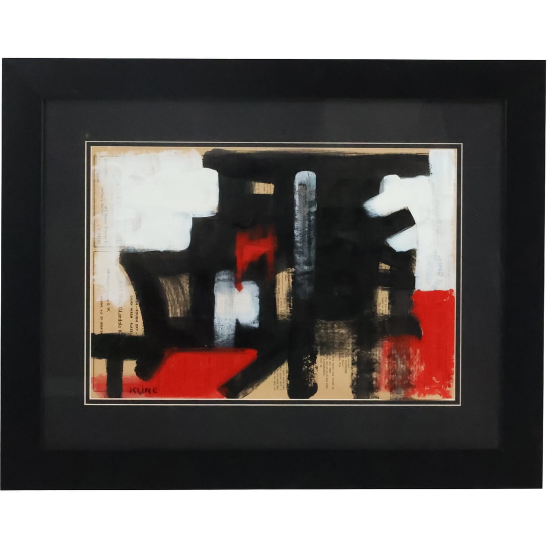 After Franz Kline, Watercolor Abstract Lines on Newspaper Bears Signature Kline, Framed (1 of 20)