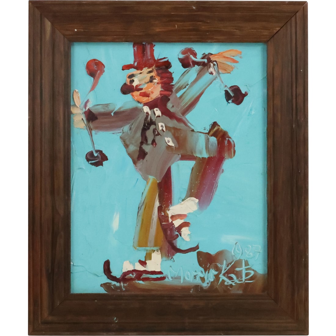 Morris Katz 1987, Jewish-American, Acrylic Painting, Dancing Clown, Framed (1 of 18)