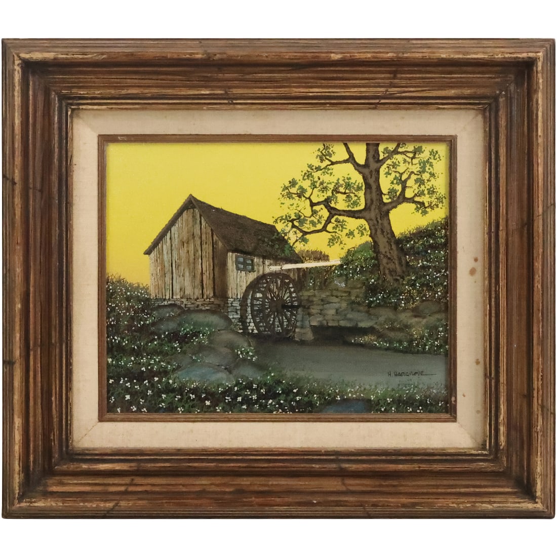 H Hargrove, b. 1941 Italy, Oil Painting on Canvas Gristmill in Landscape, Signed, Framed (1 of 20)