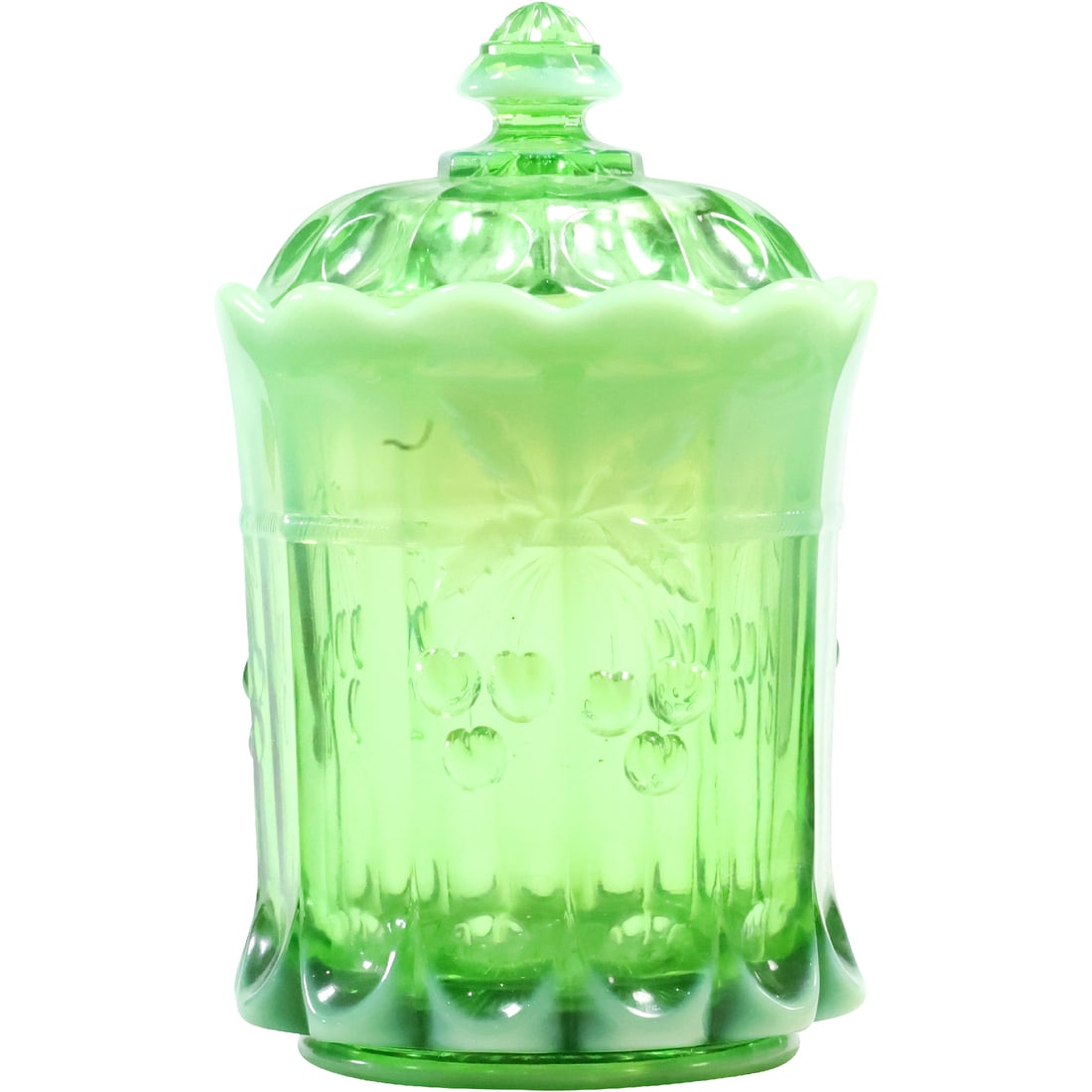 Fenton Vaseline Glass Covered Jar with Cover - Uranium Glass Glows Under Blacklight 10 in. height (1 of 19)