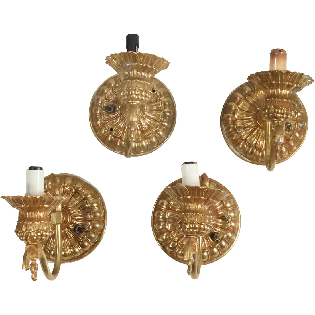 [4] Brass Cast French Electric Wall Sconces in Good Gilt Patina 8.5 in. x 6 in. x 5.5 in. (1 of 17)