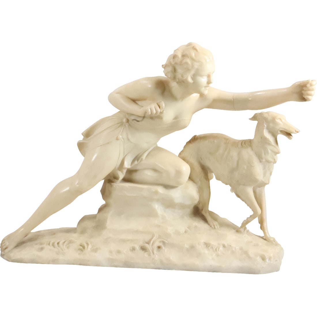 Signed L Morelli, Florence, Italian Art Deco Woman with Whippet Dog Statue 16.6 in. h. x 22 in. l. (1 of 20)
