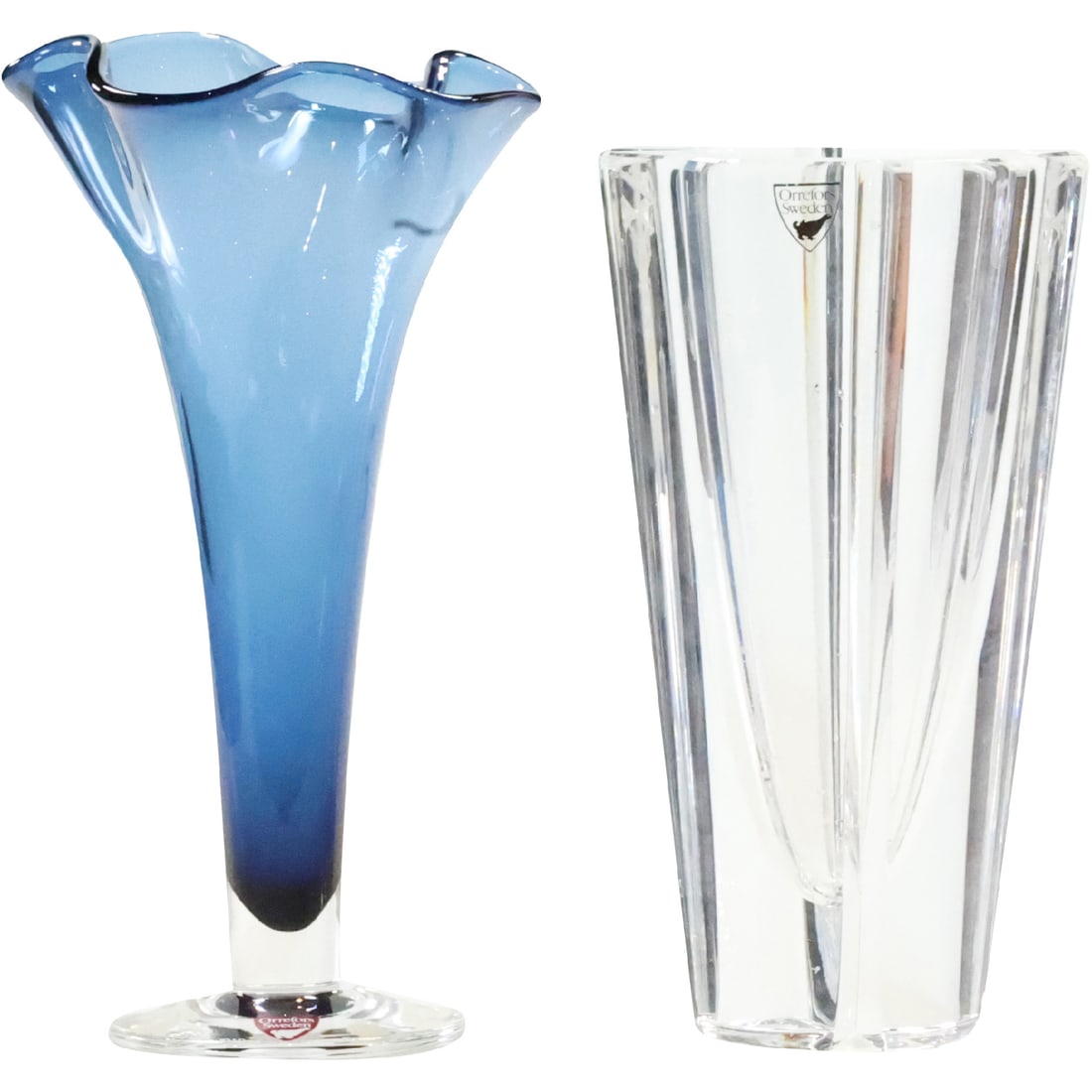 [2] ORREFORS SWEDEN Blue Glass Vase and Clear Crystal Glass Vase (1 of 19)