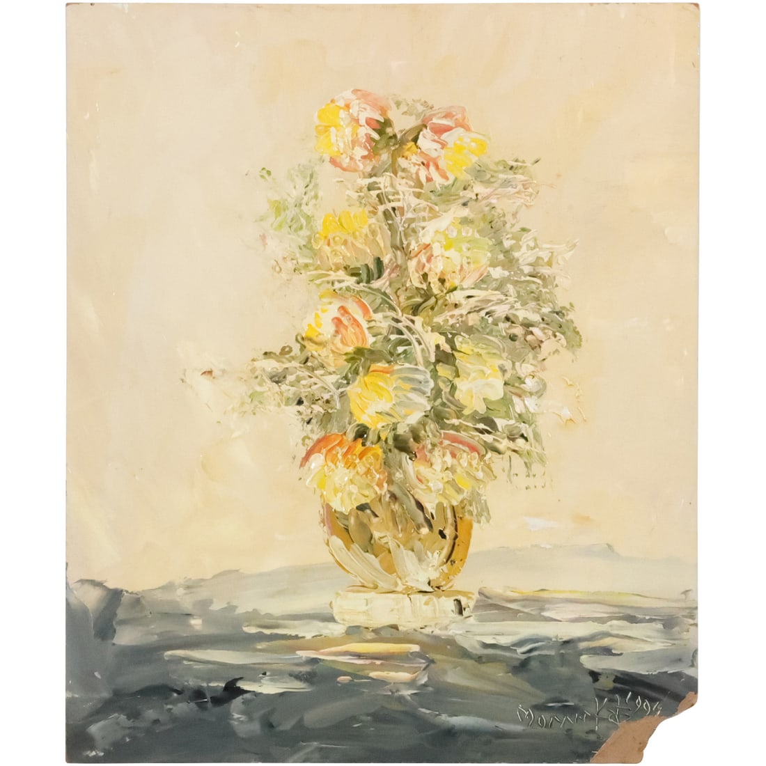 Morris Katz 1994, Jewish American, Acrylic Painting Still Life Flowers in Vase (1 of 20)