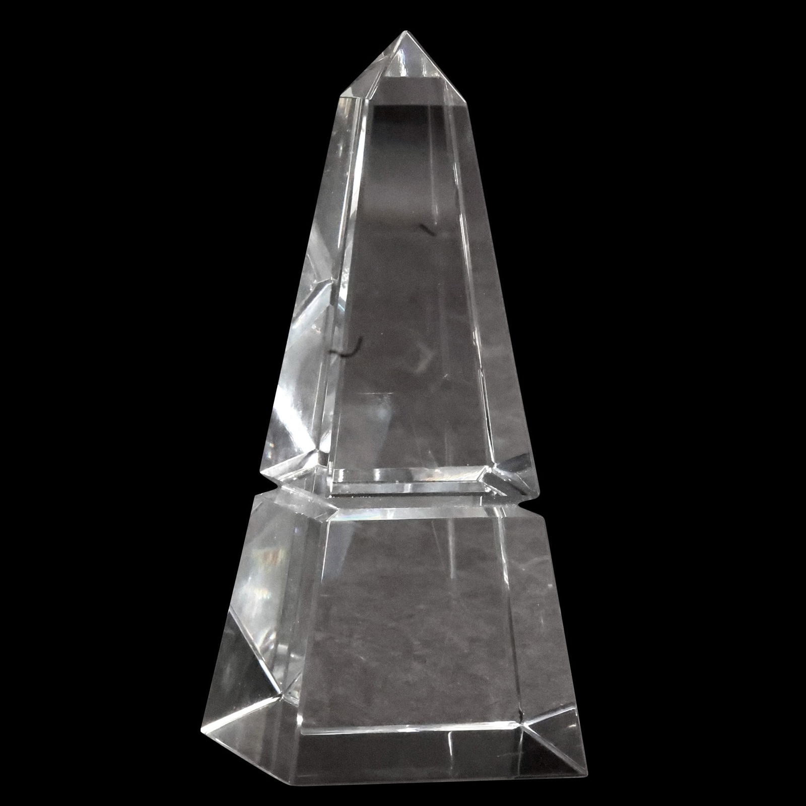 ORREFORS Crystal Glass OBELISK in Original Box: ORREFORS Crystal Glass OBELISK in Original Box. size: obelisk- 6.25 in. x 2.5 in. x 2.5 in., box- 3.5 in. x 8 in. x 4.5 in.