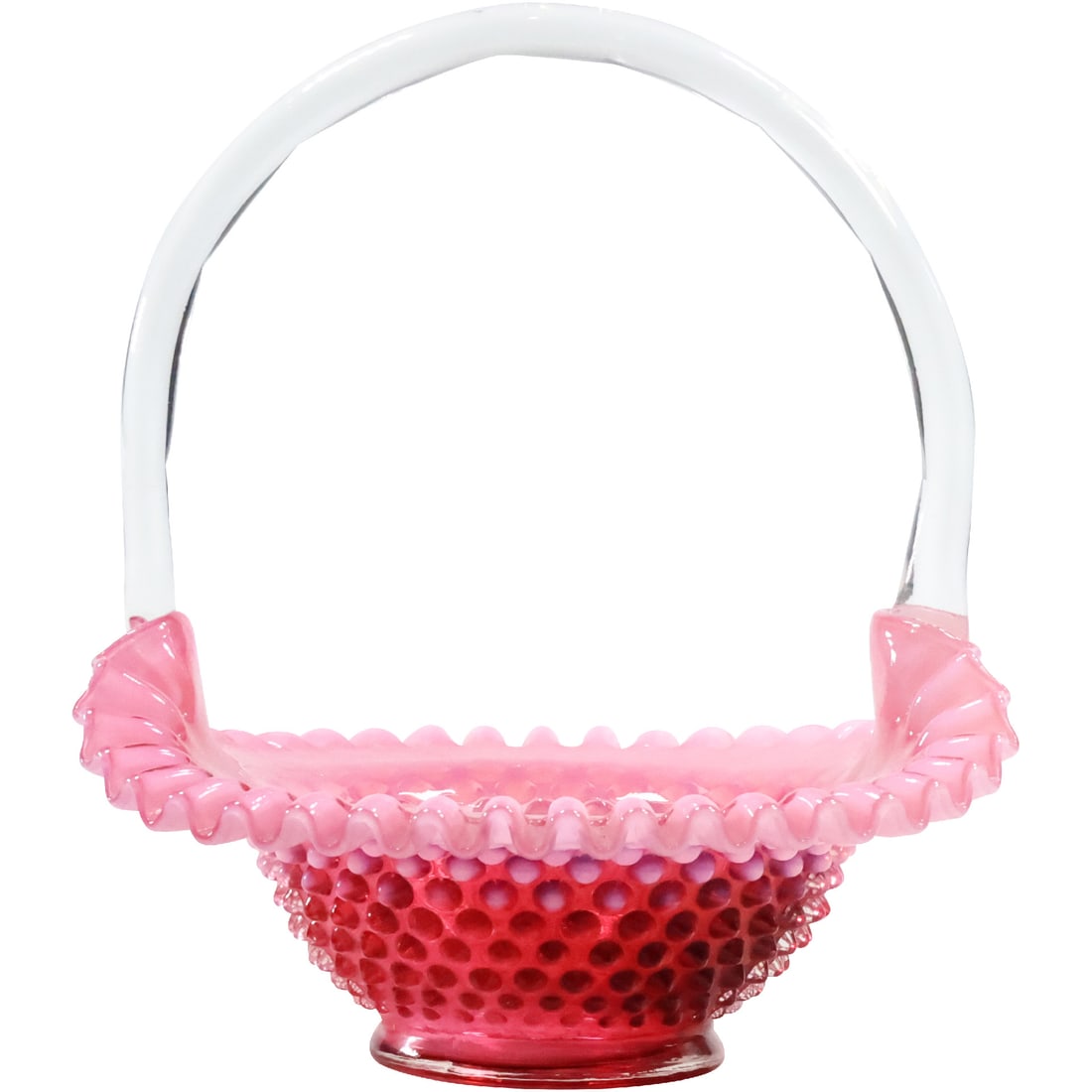 Fenton Glass Cranberry Hobnail Basket with Handle (1 of 20)