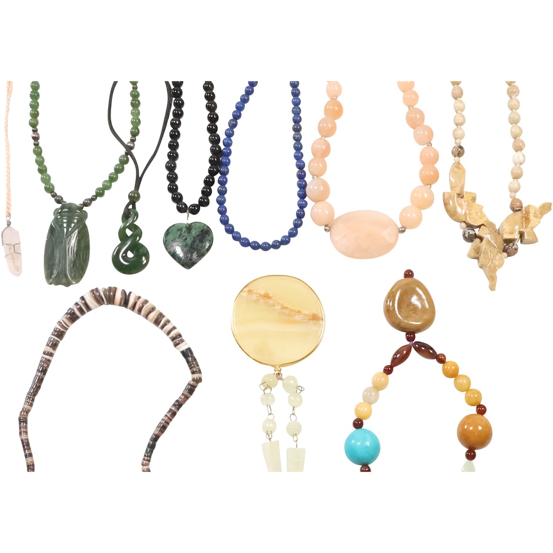 [8] Assorted Natural Stone Necklaces: Lapis, Jade, Onyx, Marble, Agate, Quartz, Black Onyz, (1 of 11)