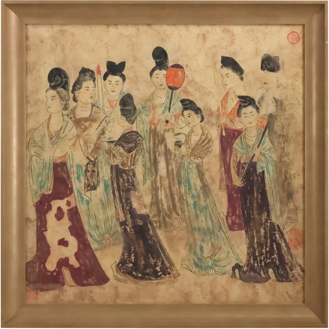 Antique Chinese Watercolor Painting Gathering of People, Framed (1 of 20)