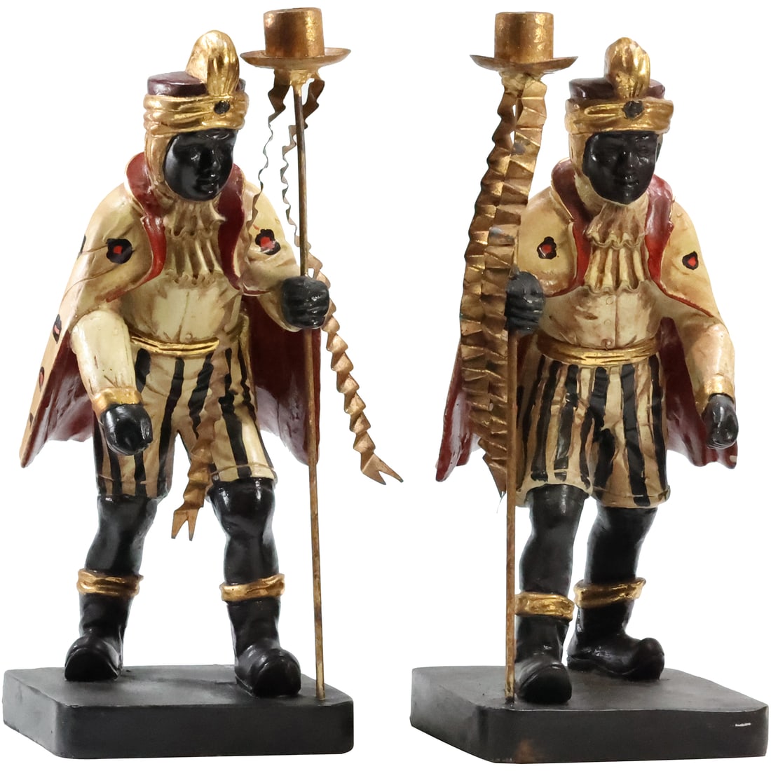 [2] Ethnic Blackamoor Prince Figure Candlesticks in Original Polychrome Patina 13.5 in. height (1 of 19)