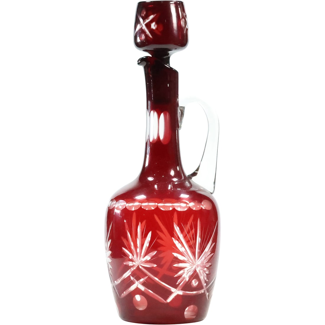 Bohemian Glass Liquor Decanter with Stopper Ruby Red Cut to Clear 13 inches height (1 of 18)