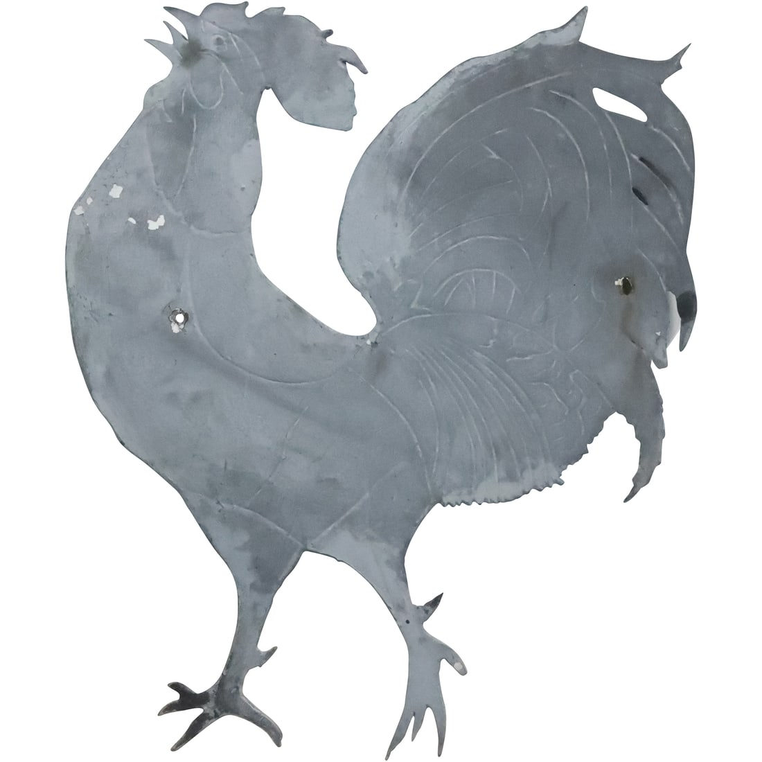 Folk Art Zinc Cut-Out Rooster Weathervane Figure with Bullet Holes 22.5 in. x 19 in. (1 of 20)