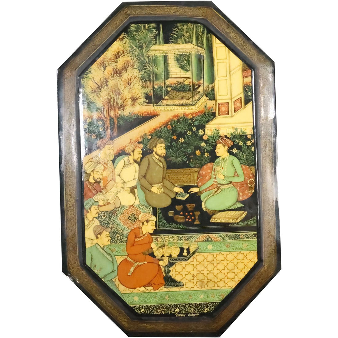 Middle Eastern Figures Hand Painted Lacquered Covered Box 9 in. length x 6 in. (1 of 20)