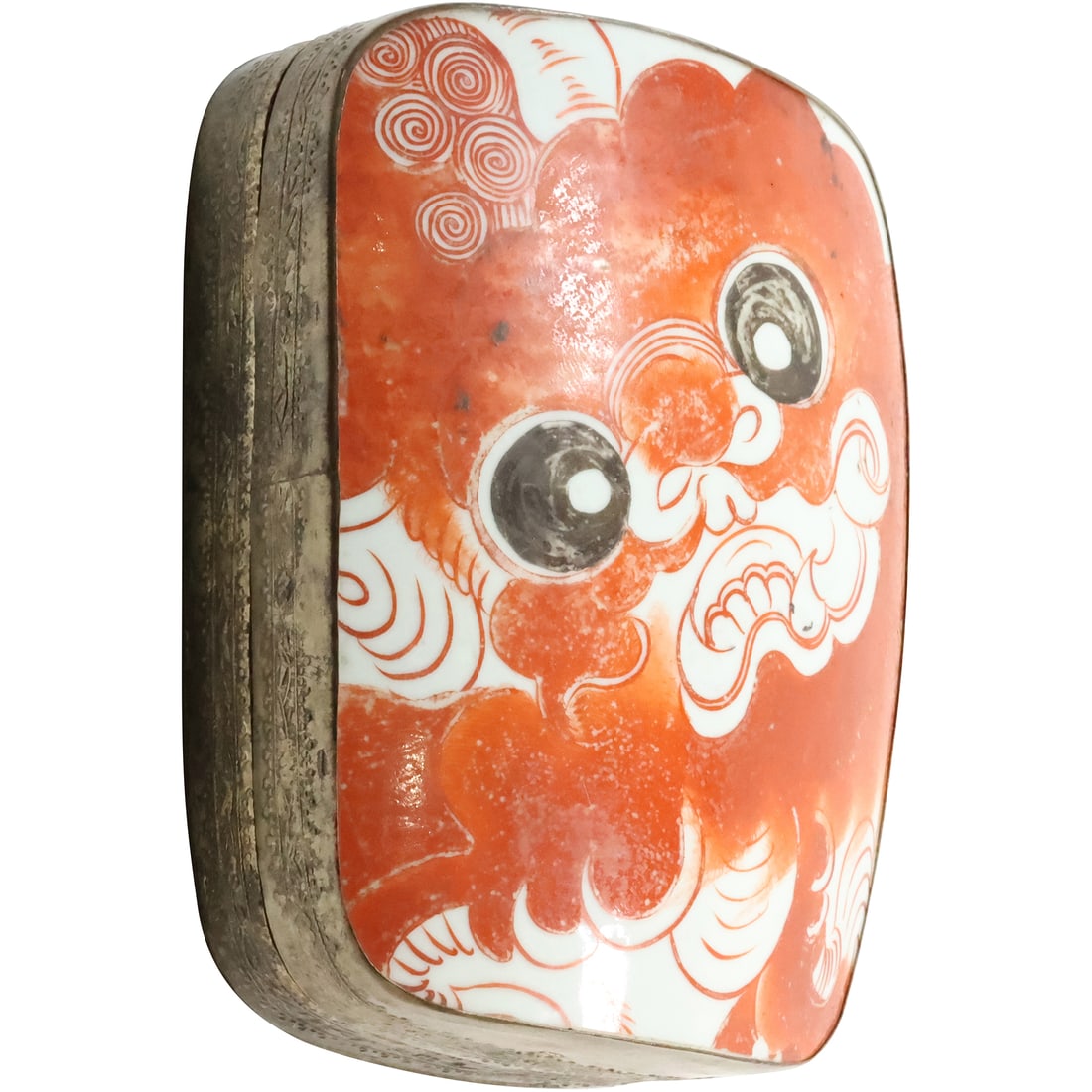 Chinese Silver Dresser Box with Enameled Decorated Cover 2.25 in. x 7 in. x 5.5 in. (1 of 20)