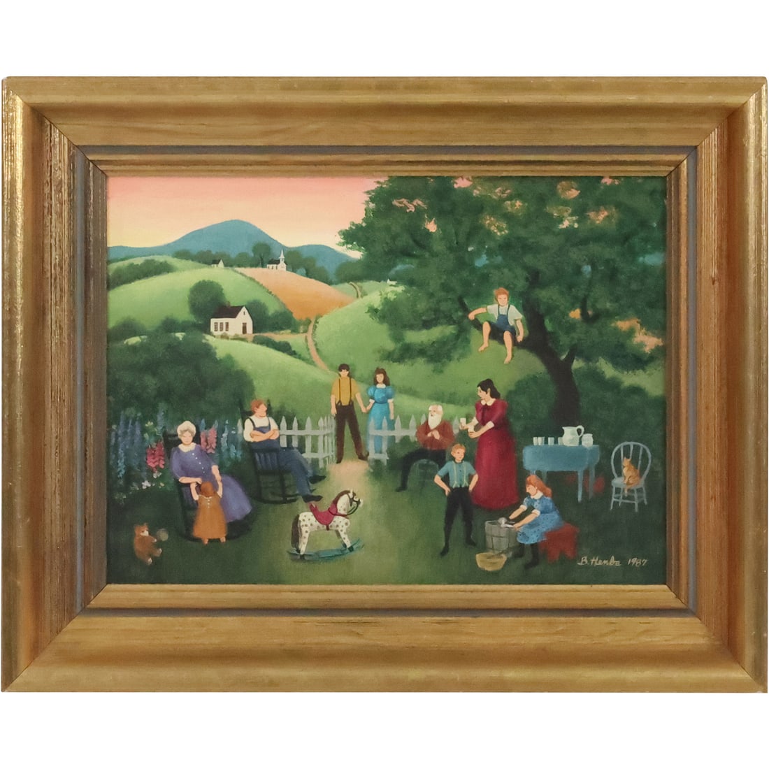 Barbara "Bobbie" Henba 1987, Maine, Oil Painting Naive Country Life Landscape with Figures (1 of 20)