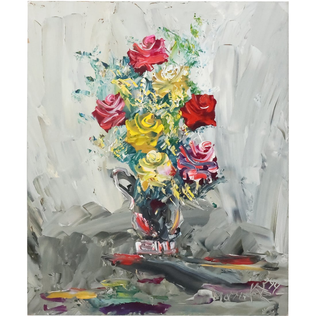 Morris Katz 1994, Jewish American, Acrylic Painting, Still Life Flowers in Vase, Signed (1 of 20)