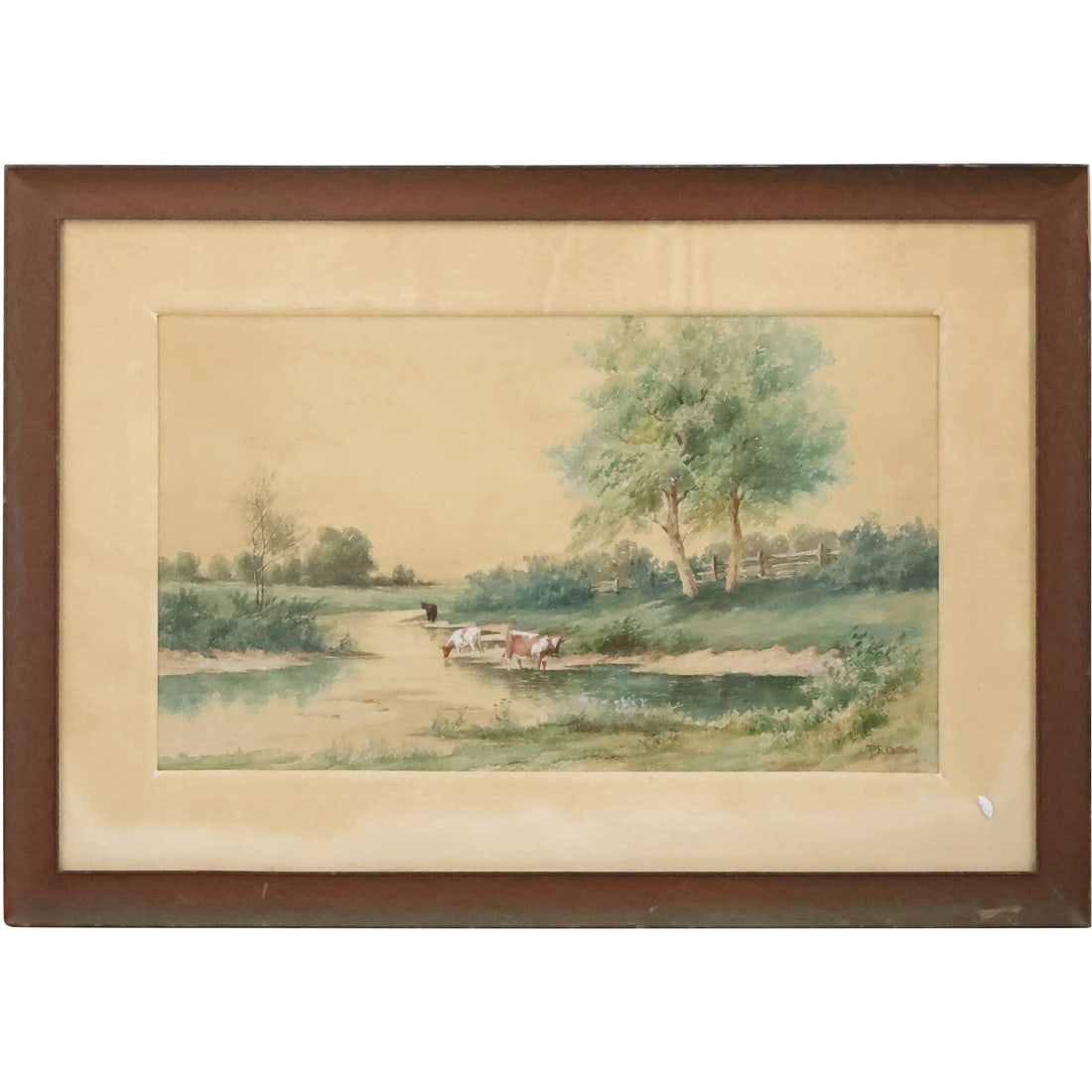 Philip Edward Chillman, 1841-1915, Watercolor Painting Landscape Cows Watering at Stream (1 of 20)