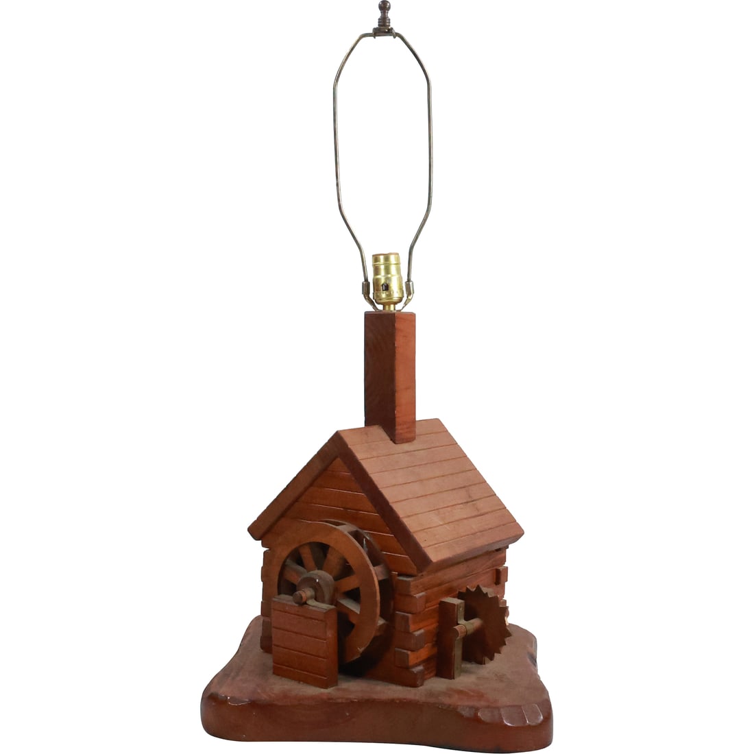 20th C. Folk Art Wooden Log Cabin Gristmill Table Lamp 30.5 in. overall height x 14 in. wide (1 of 19)