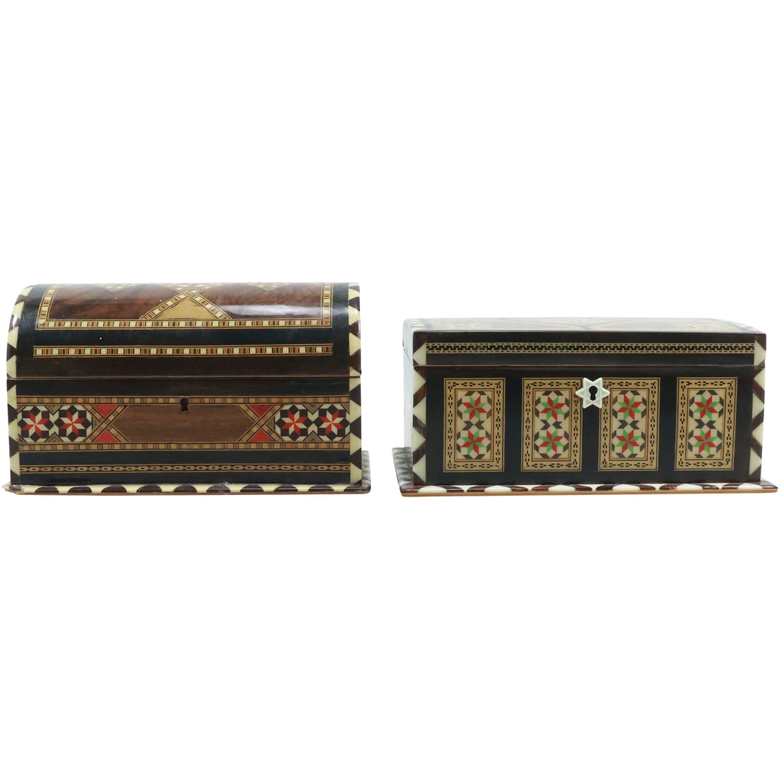 [2] Fancy Moroccan Inlaid Dresser Boxes 8.5 in. lengths each (1 of 16)