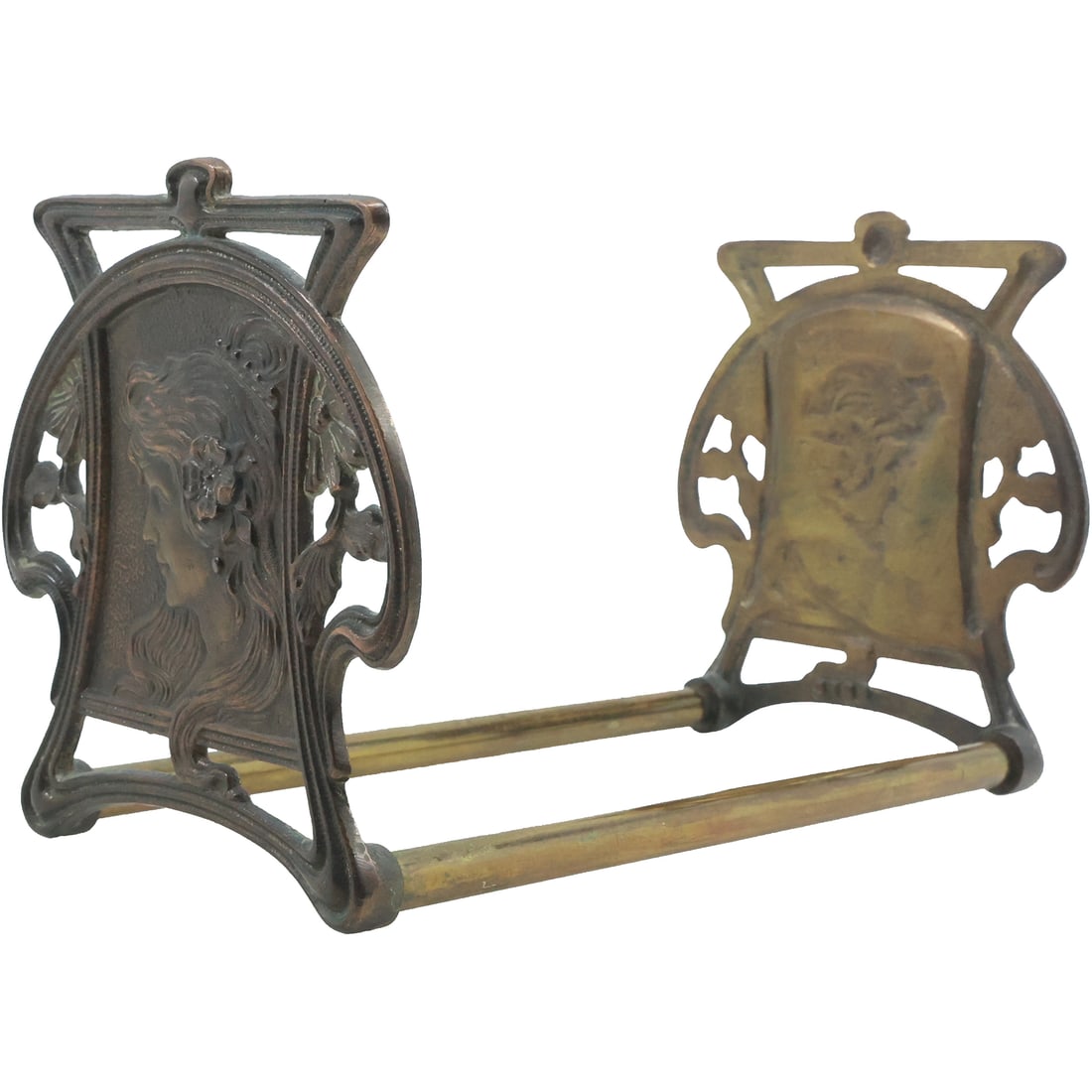 Victorian Brass Art Nouveau Mucha Girl Portrait Sides Adjustable Book Rack (1 of 17)