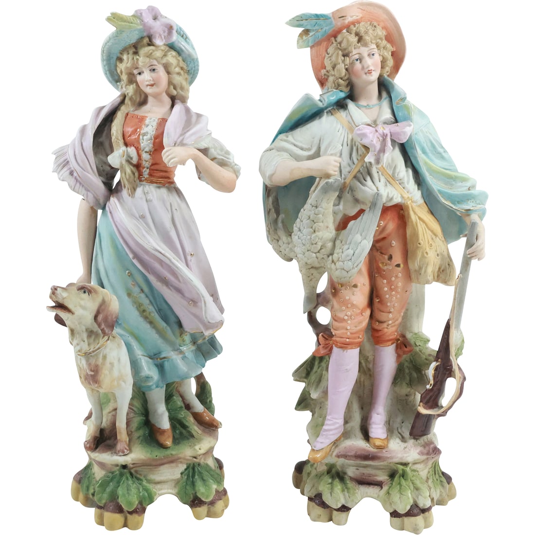 [2] Large French Bisque Porcelain Fashion Women Hunters with Day's Catch and Hinting Dog (1 of 20)