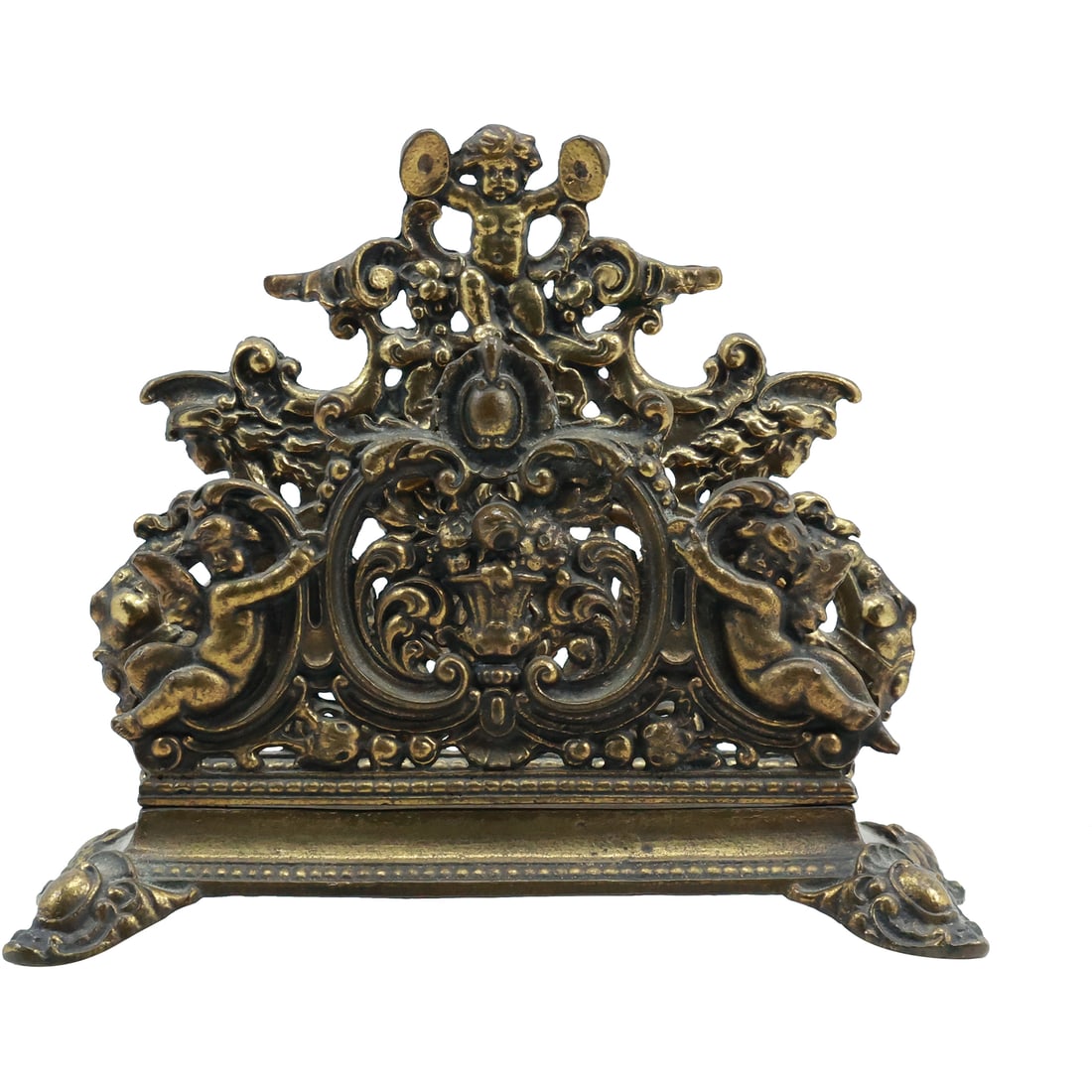 Cast Metal Victorian Renaissance Desk Top Letter Holder in Original Patina 7 in. x 9 in. (1 of 18)