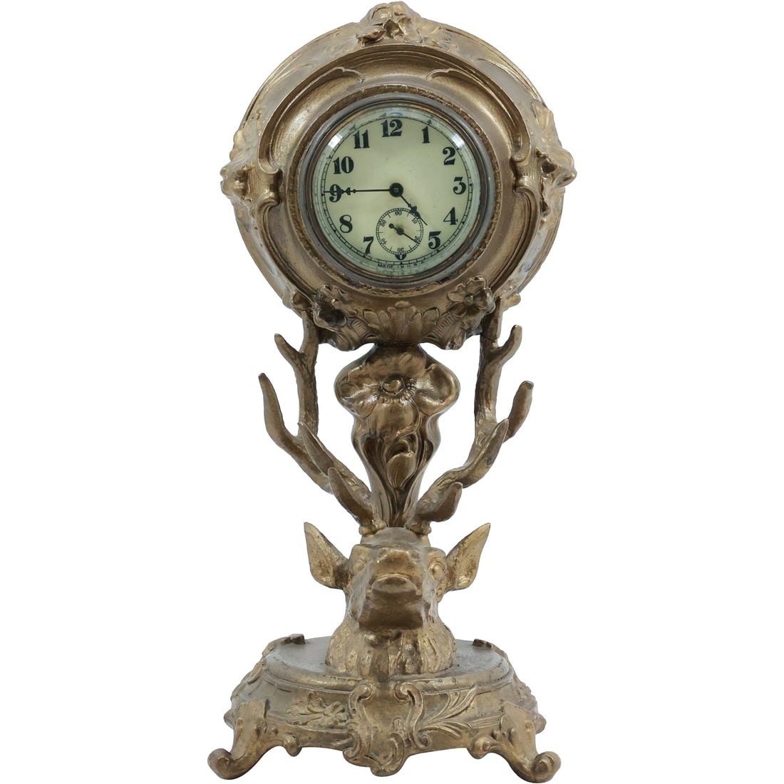 Victorian Cast Metal ELK HEAD Figurative Mantle Clock Made in USA 11 inches height x 5 in. (1 of 19)