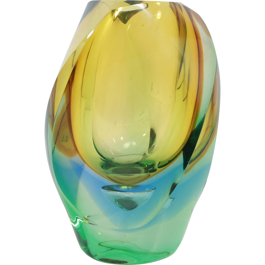 Murano Sommerso Art Glass Twist Vase Yellow Blue Green 6.75 inches height x 4.25 in. wide (1 of 18)