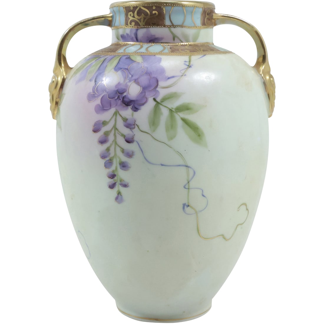 NIPPON Porcelain Double Handled Vase with Purple Flowers and Gold Gilt Handles 8.5 in. height (1 of 20)