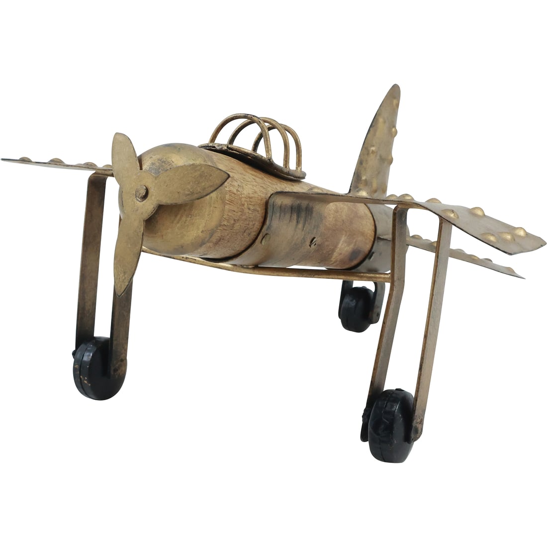 Folky Metal and Wood Airplane Model Toy in Gold Paint 6 in. x 9 in. x 10 in. (1 of 17)
