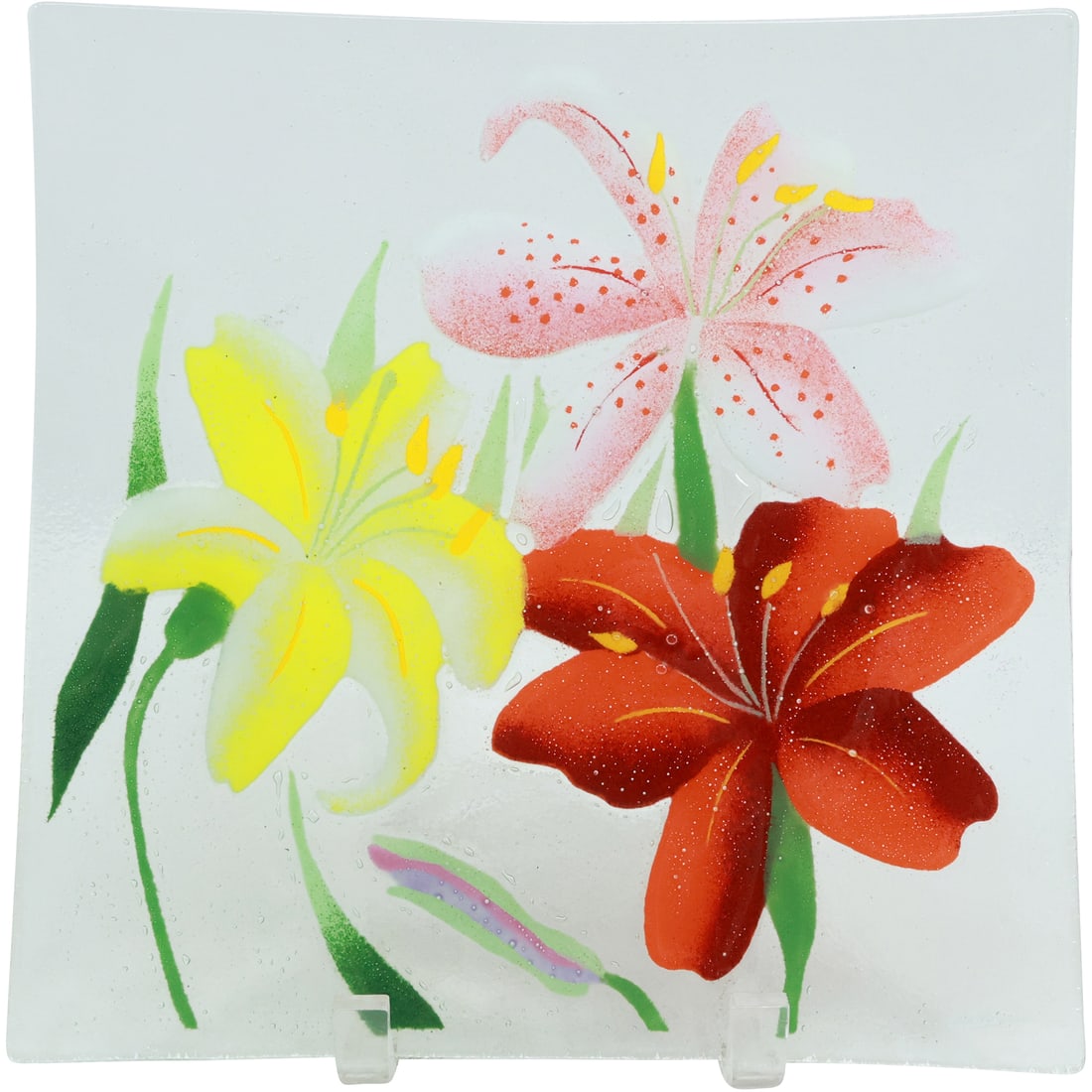 Signed William McGrath Fusion Glass Plate with Flowers 10 inches diameter (1 of 17)