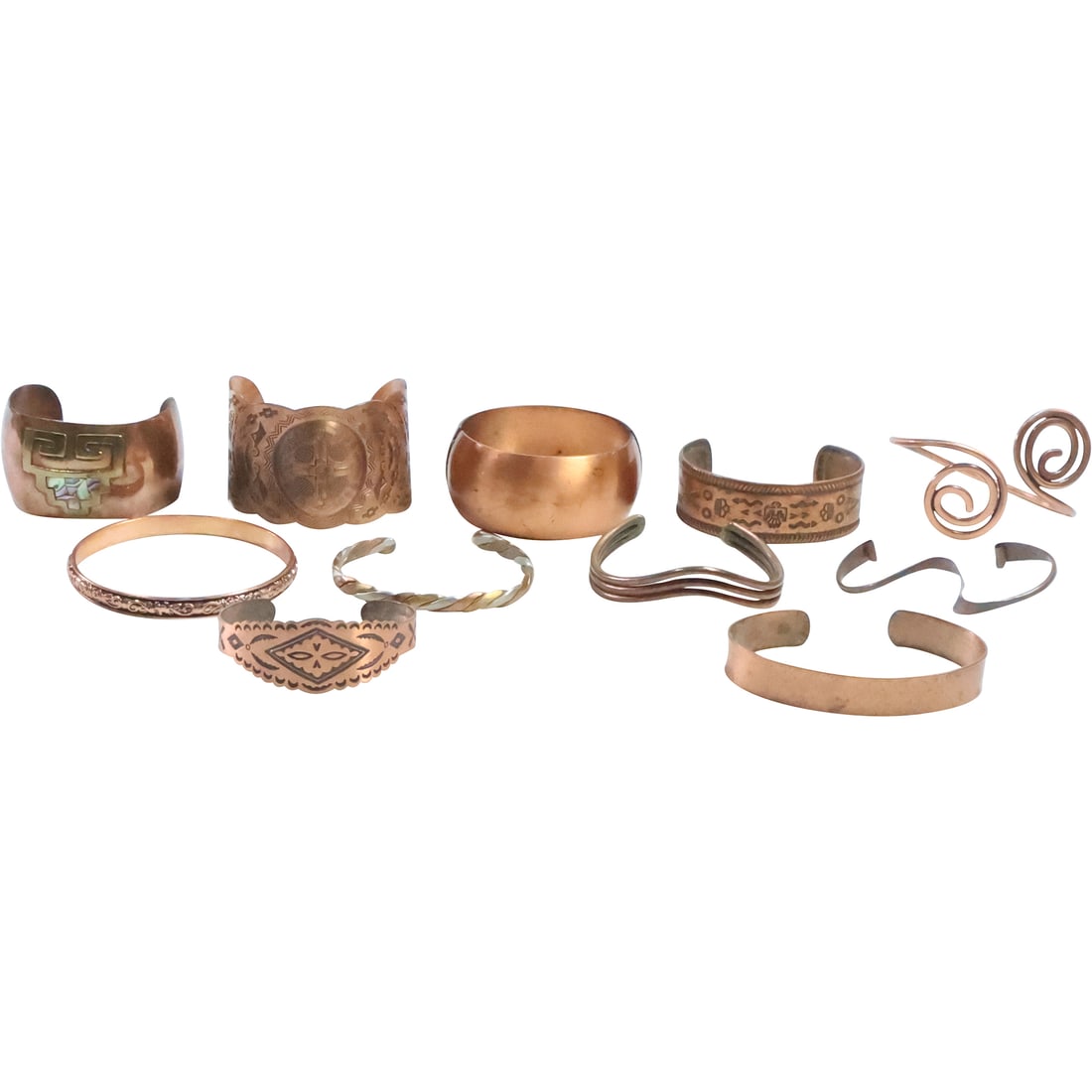 Estate Grouping of 11 Pieces Assorted Vintage Copper Cuff Bracelets, Bangle - Variety (1 of 17)