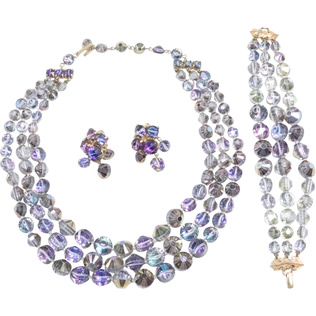 Vintage Castlecloft 4-Pc. Purple Iridescent Glass Beads Necklace, Bracelet, Earrings (1 of 20)