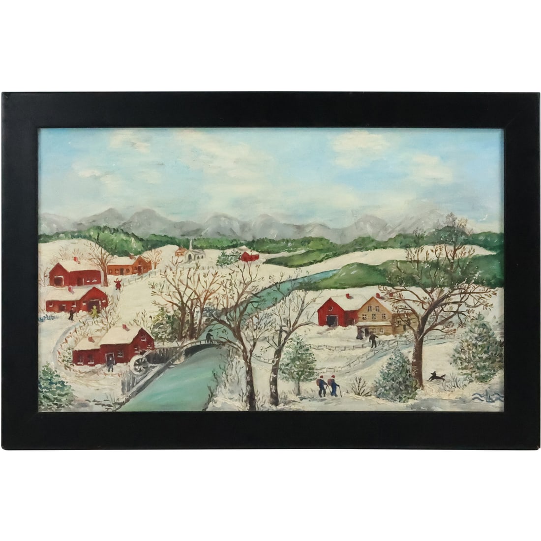 Signed Monogram LLL, Oil Painting Rural Winter Landscape with Farmhouse and Gristmill (1 of 20)