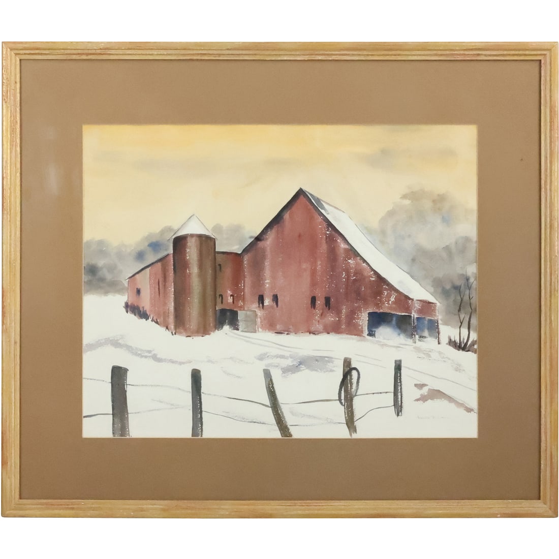Louise B Simons, American, Watercolor Painting Rural Barn in Winter Landscape, Signed, Framed (1 of 20)