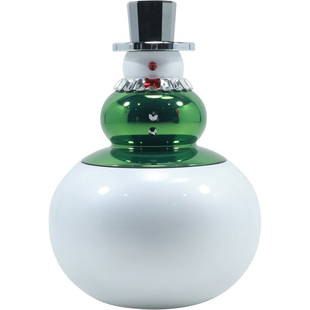 Swarovski Christmas Snowman Figural Jar in Original Box: size: 7 in. x 4.25 in., 5 in. x 11.5 in. x 5.5 in.(box) L2